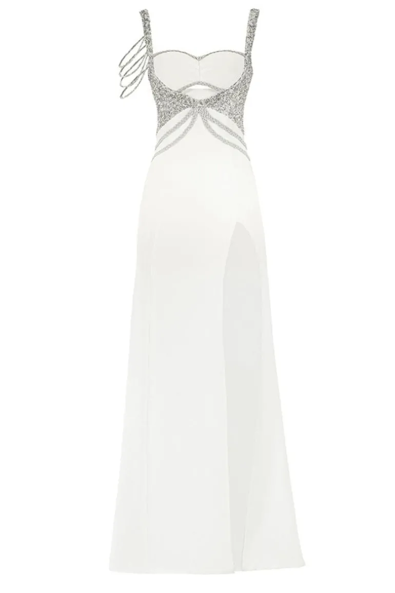 Dresses | Gowns<CULT MIA WHITE CRYSTAL-EMBELLISHED MAXI DRESS White/Silver