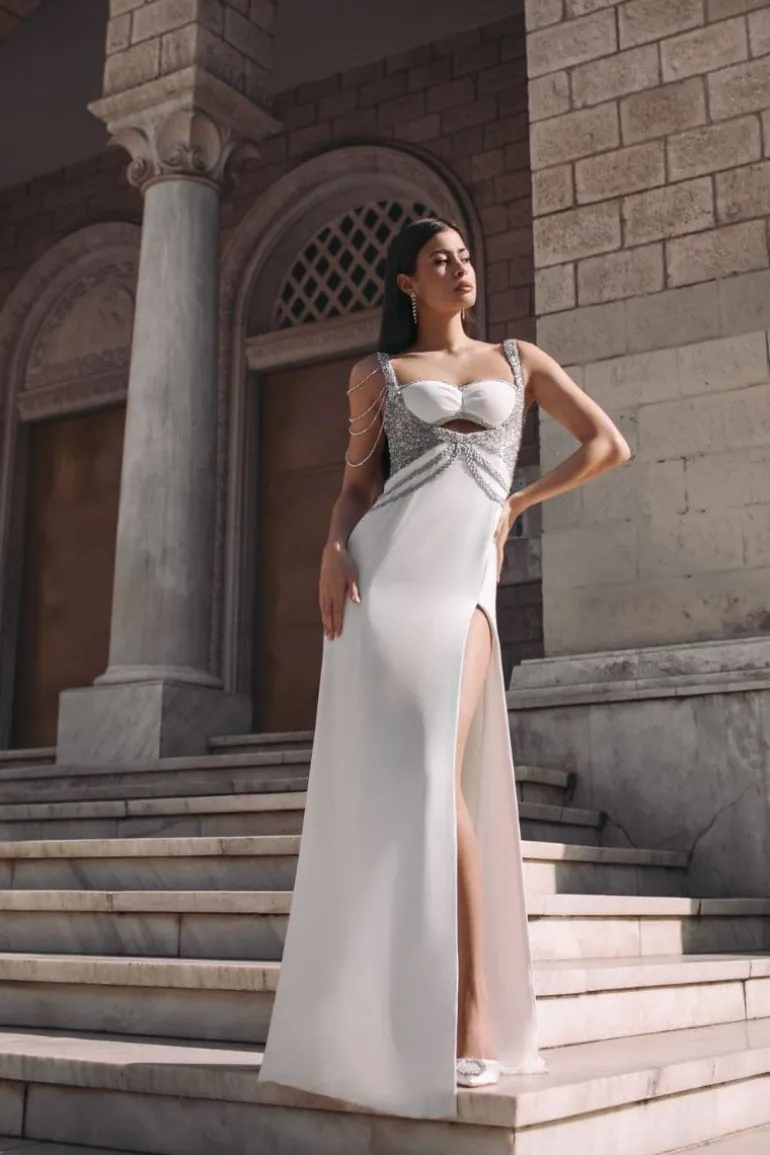Dresses | Gowns<CULT MIA WHITE CRYSTAL-EMBELLISHED MAXI DRESS White/Silver