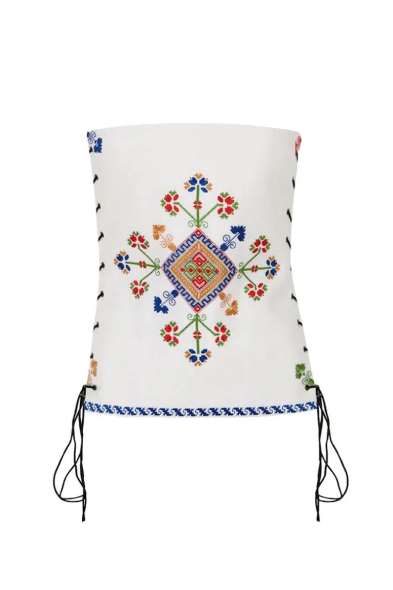 Tops<CULT MIA HAND EMBROIDERED CORSET TOP White