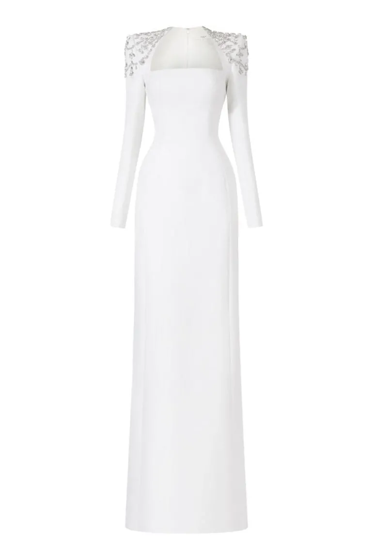 Dresses | Gowns<CULT MIA LONG SLEEVE TRAPEZOID NECKLINE BODYCON FULL DRESS White