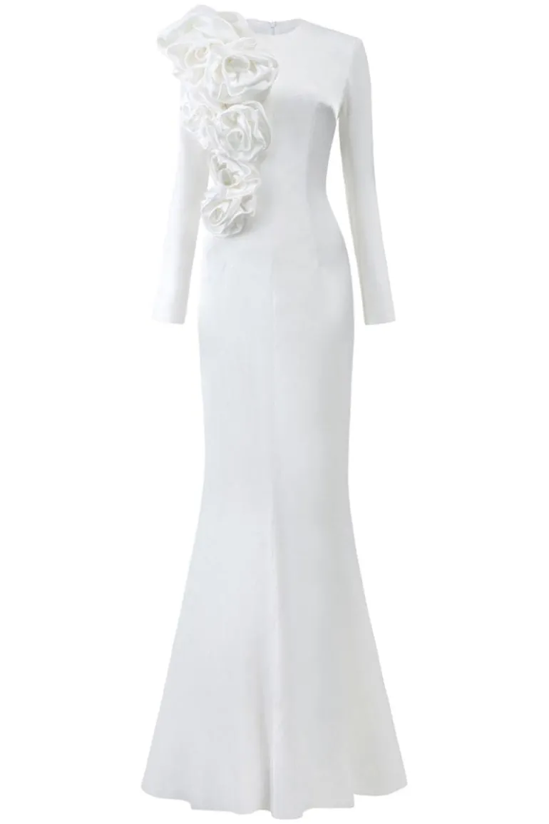 Dresses | Gowns<CULT MIA LONG SLEEVES DRESS WITH DRAPED ROSES DETAIL White