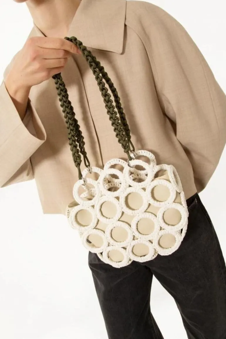Shoulder Bags<CULT MIA OLYMPIA WOVEN TOTE BAG White