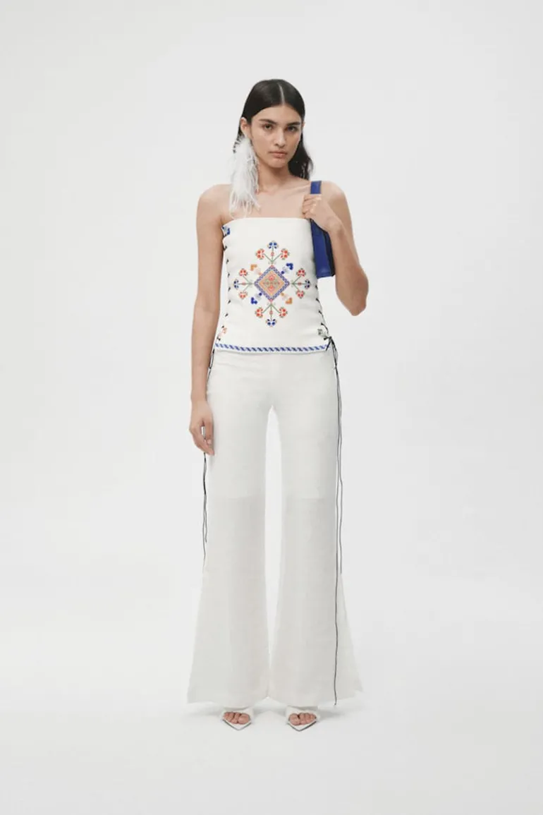 Pants<CULT MIA ORGANIC LINEN FLARED PANTS White
