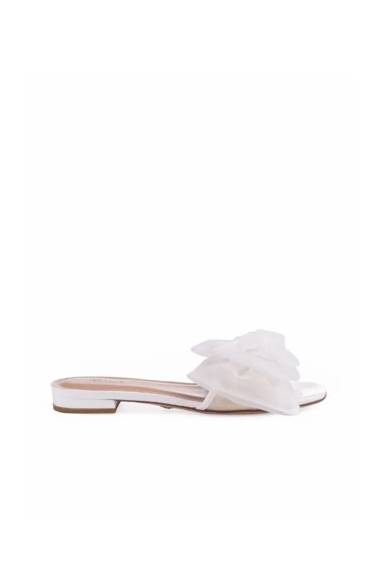 Flats<CULT MIA BOW SLIDERS White Patent