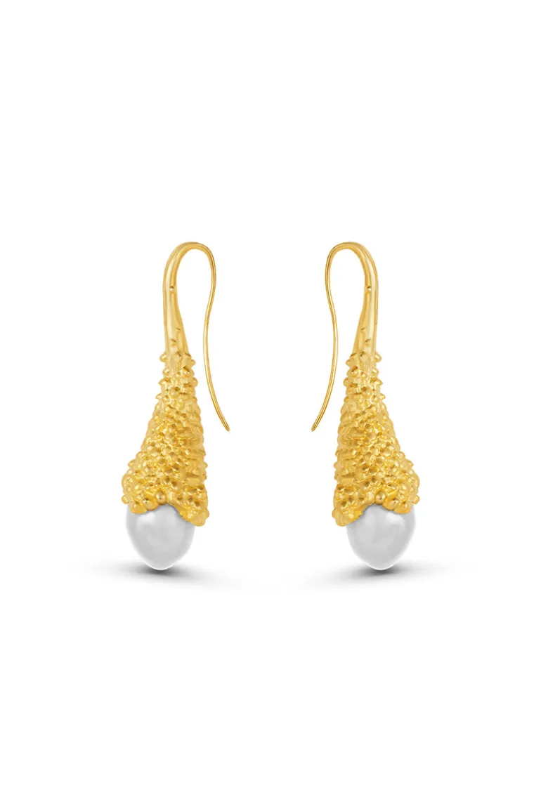Earrings<CULT MIA WHITE PLUNGE EARRINGS Gold & White