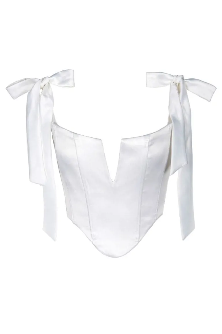Tops<CULT MIA SATIN FLASH CORSET TOP White