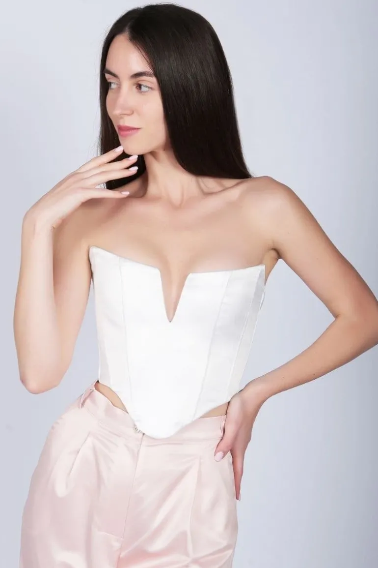 Tops<CULT MIA SATIN FLASH CORSET TOP White