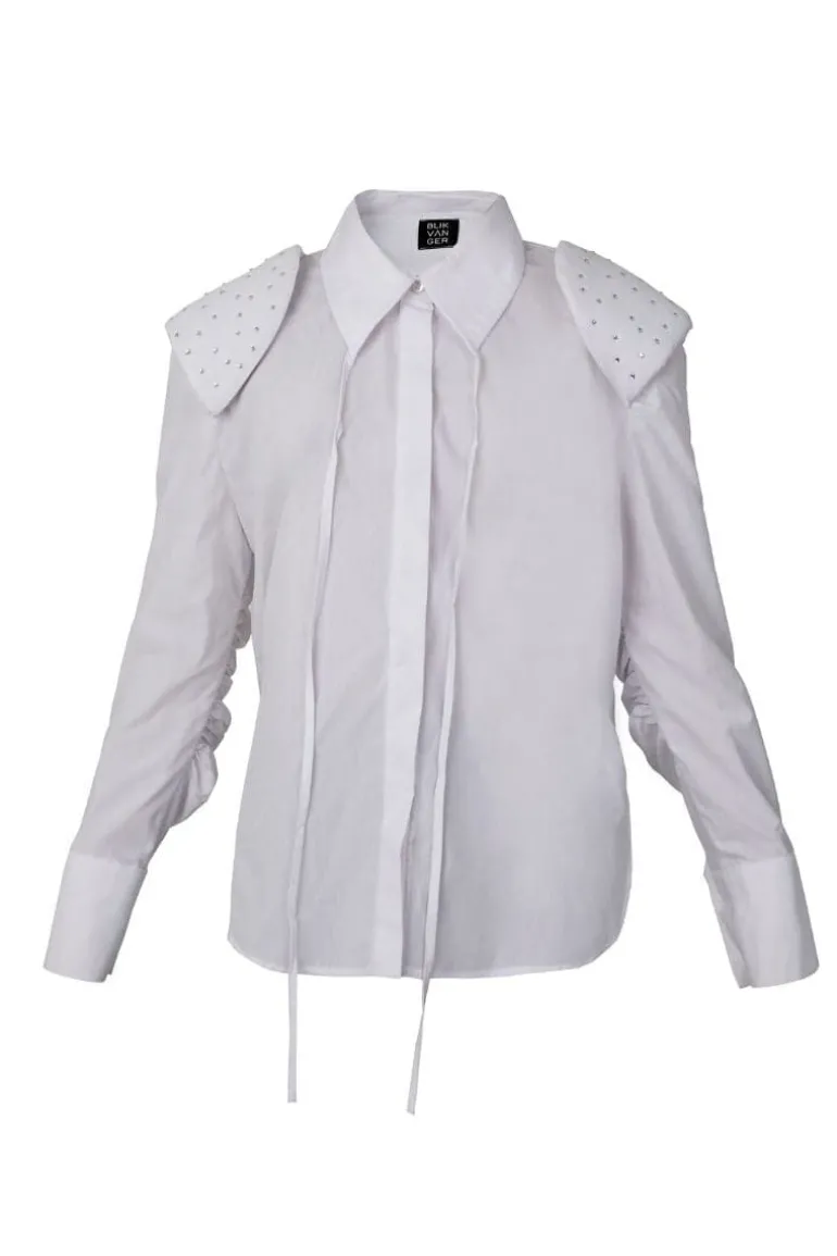 Tops<CULT MIA SHIRT WITH CRYSTAL SHOULDER PADS White