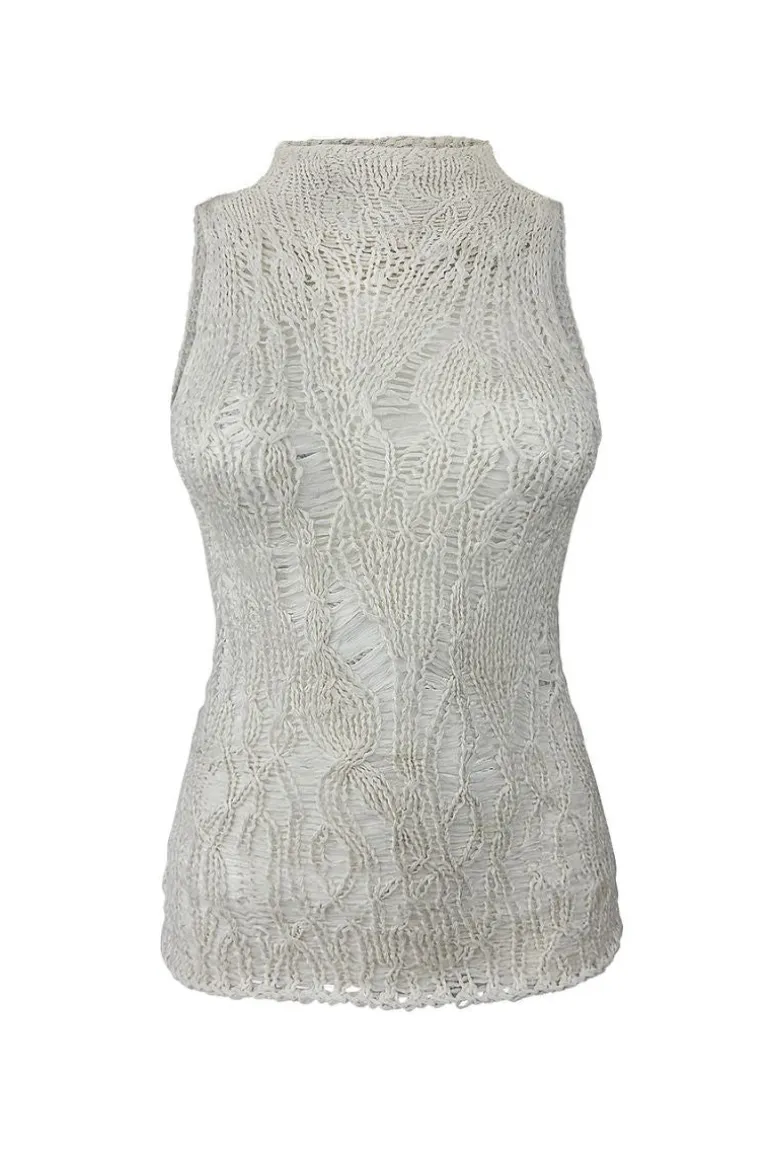Tops<CULT MIA SILK MOCK NECK SLEEVELESS SWEATER White