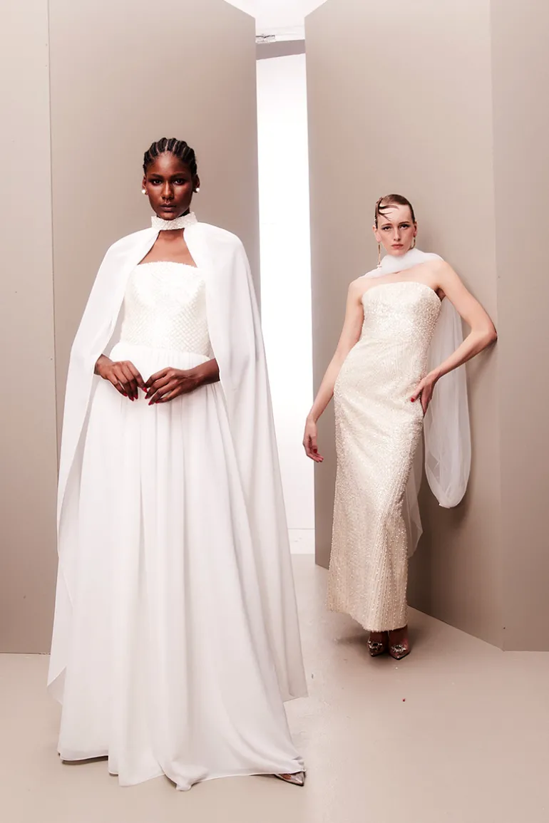 Dresses | Gowns<CULT MIA WHITE STRAPLESS GOWN FEATURING CHOKER CAPE Off-White