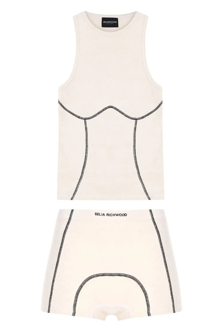 Sleep & Loungewear<CULT MIA WHITE TANK TOP AND WHITE BOY SHORTS White & Black