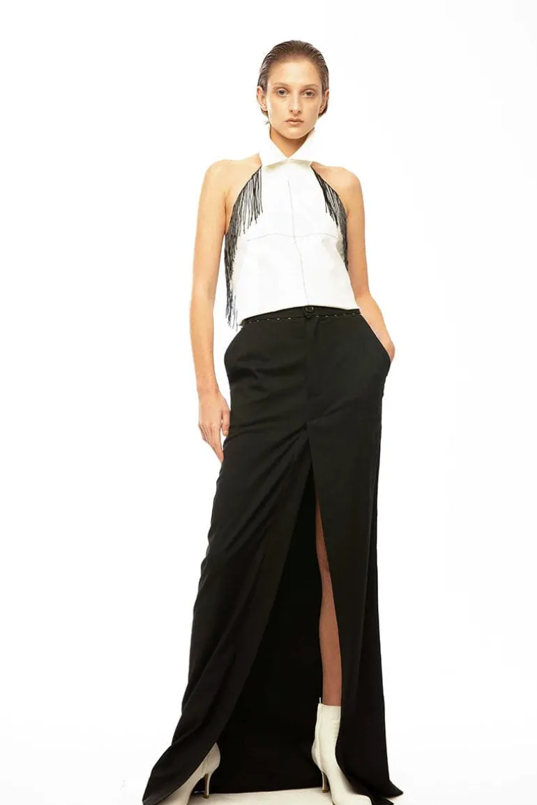 Tops<CULT MIA TOP WITH BEADED FRINGE White