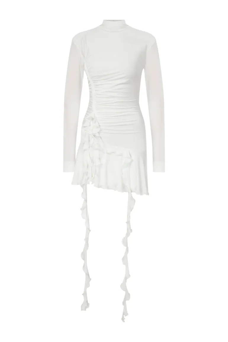 Dresses | Mini Dresses<CULT MIA TURTLE NECK MINI JERSEY DRESS WITH RUFFLES White