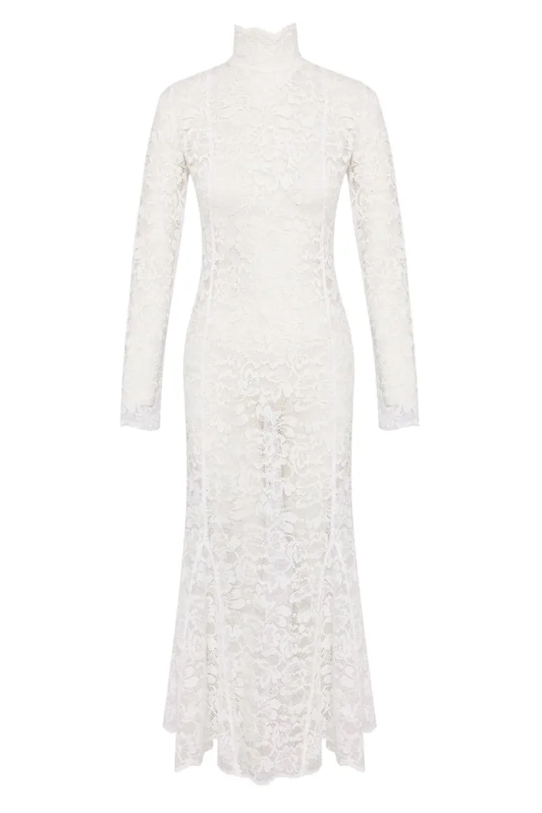 Dresses<CULT MIA TURTLENECK LACE MAXI DRESS White