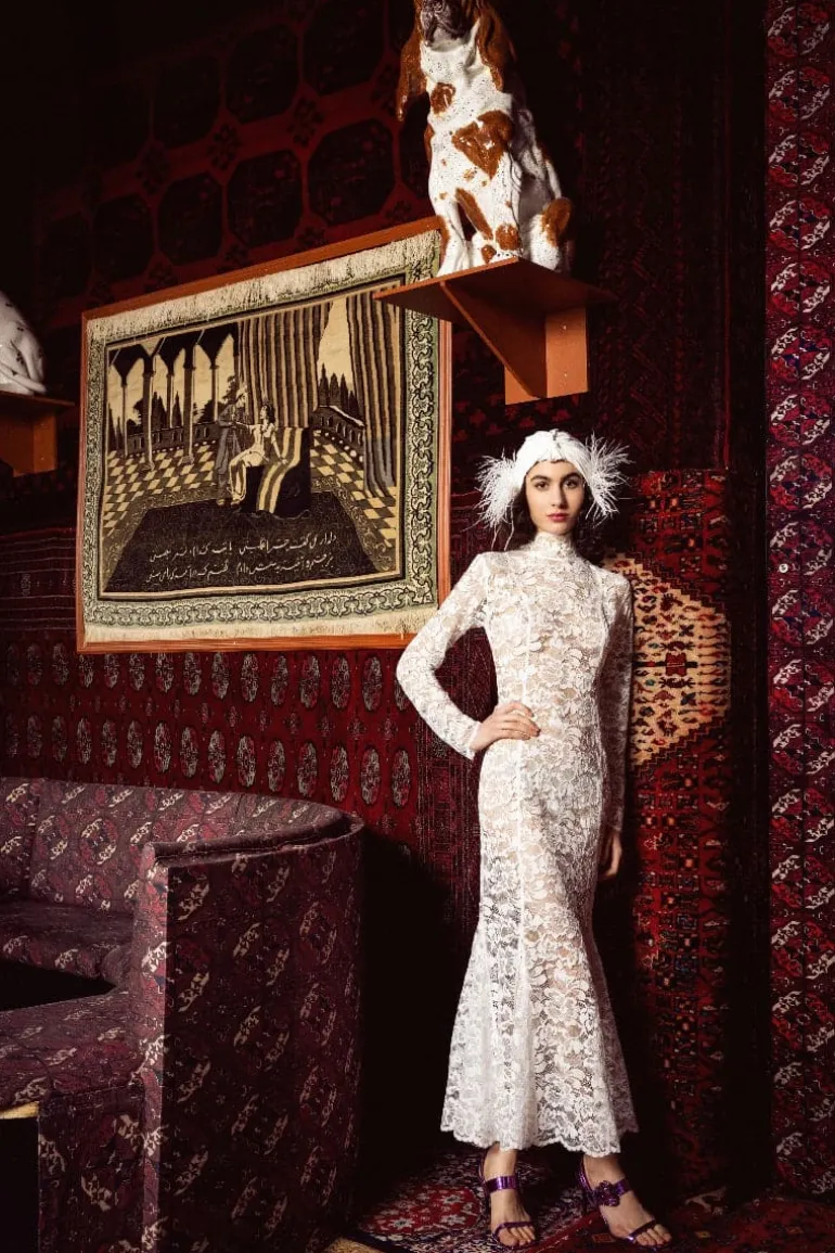 Dresses<CULT MIA TURTLENECK LACE MAXI DRESS White