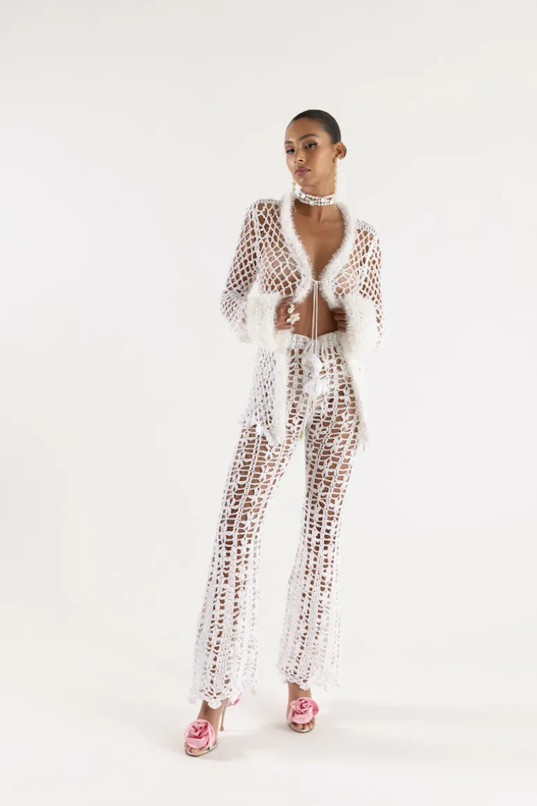 Pants<CULT MIA VANILLA HANDMADE CROCHET PANTS White