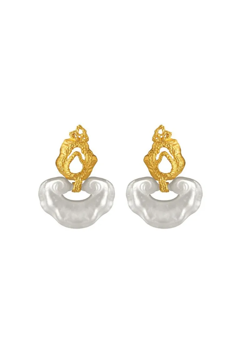 Earrings<CULT MIA WHITE WHIRLPOOL EARRINGS White & Gold
