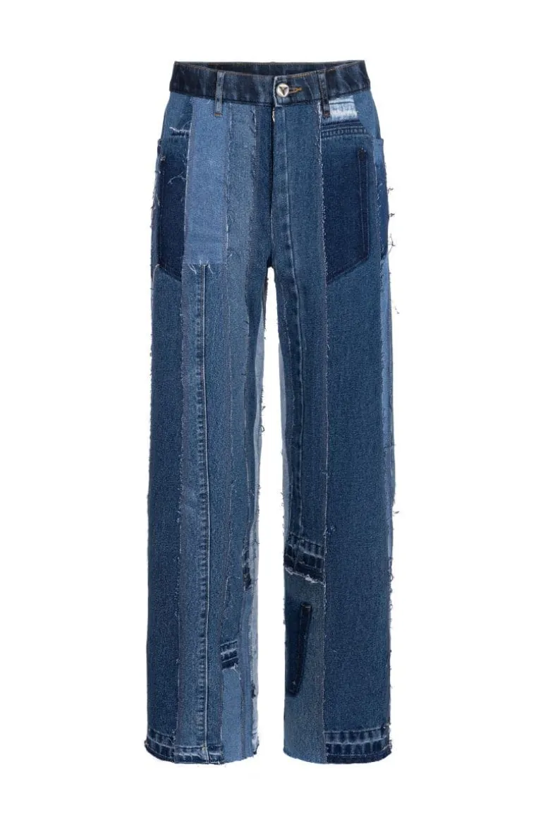 Pants<CULT MIA WIDE LEG UPCYCLE PATCHWORK JEANS Blue