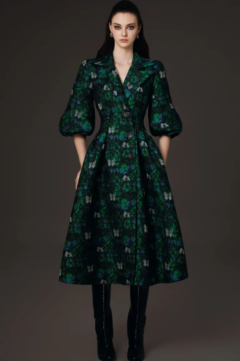 Dresses | Midi Dresses<CULT MIA WIDE NOTCH-LAPELS CINCHED WAIST MIDI DRESS Dark Green
