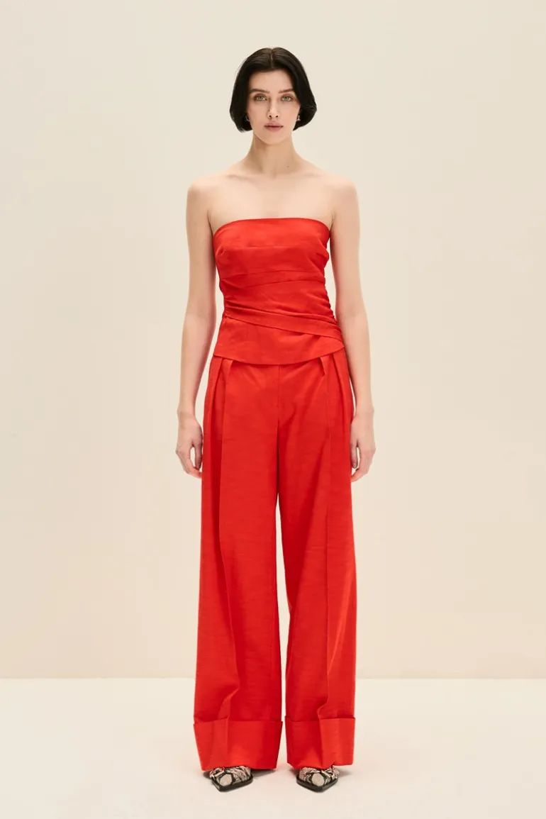 Pants<CULT MIA WIDE-LEG CUFFED PANTS IN Cherry Red