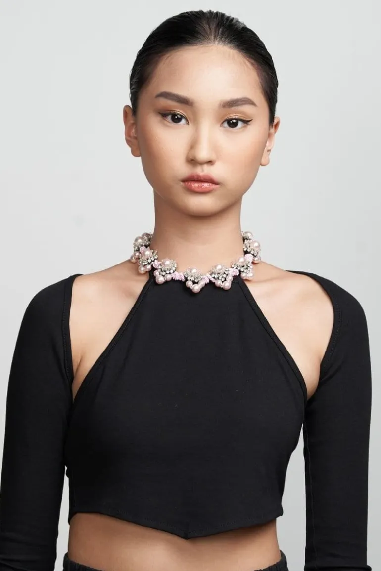 Necklaces<CULT MIA WILLOW KNOTTED CRYSTAL NECKLACE Light Pink