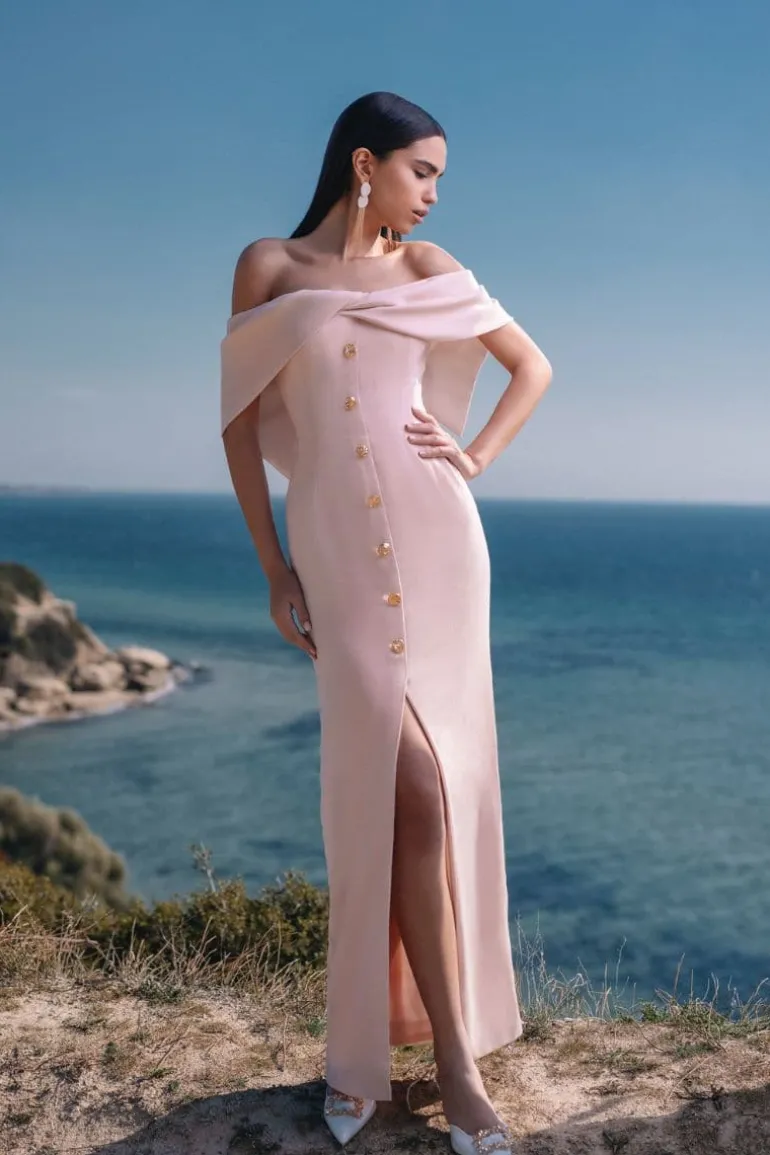 Dresses<CULT MIA WOOL CREPE OFF-SHOULDER MAXI DRESS Baby Pink