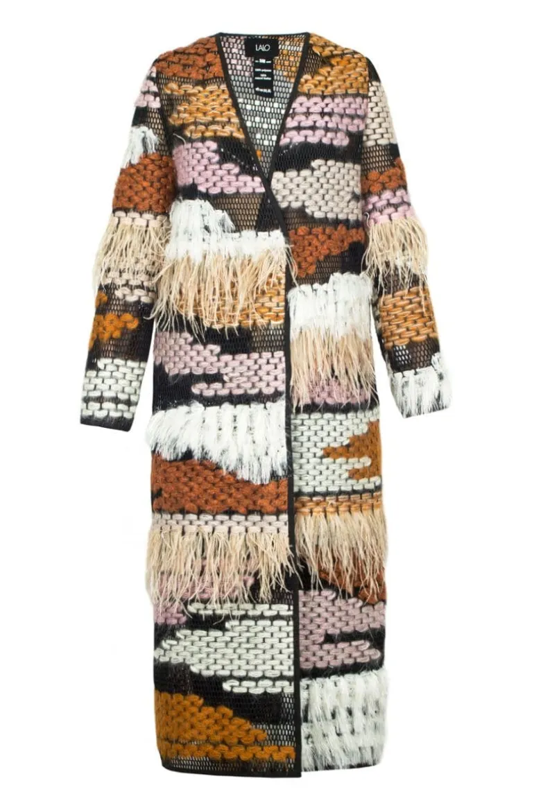 Knitwear<CULT MIA WOOL-BLEND FRINGED LONG-LINE BROWN CARDIGAN