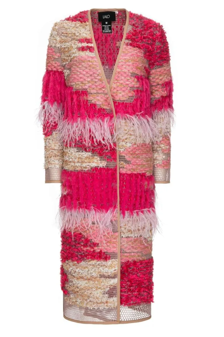 Knitwear<CULT MIA WOOL-BLEND FRINGED LONG-LINE BUBBLEGUM CARDIGAN