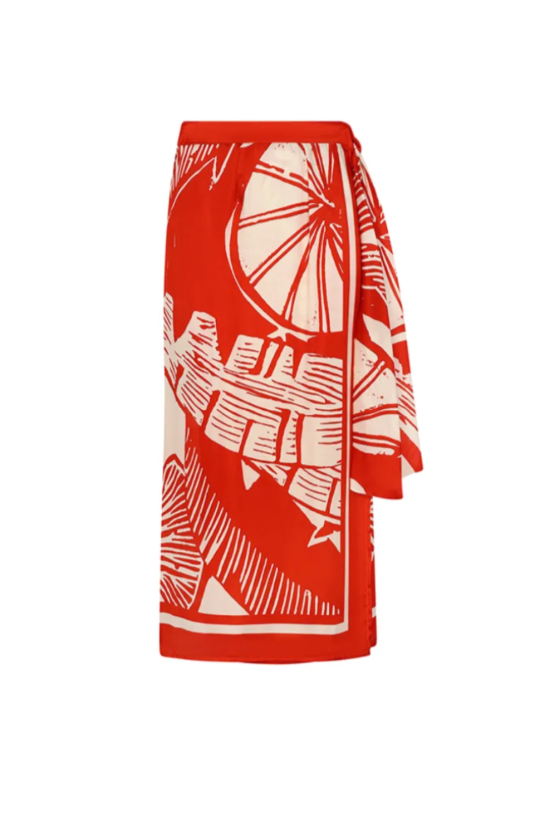 Skirts<CULT MIA WRAP SKIRT IN LEMON Print Red & White