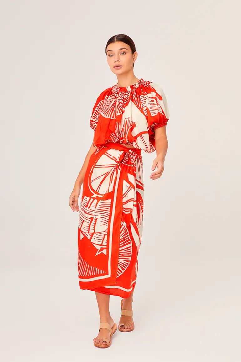 Skirts<CULT MIA WRAP SKIRT IN LEMON Print Red & White
