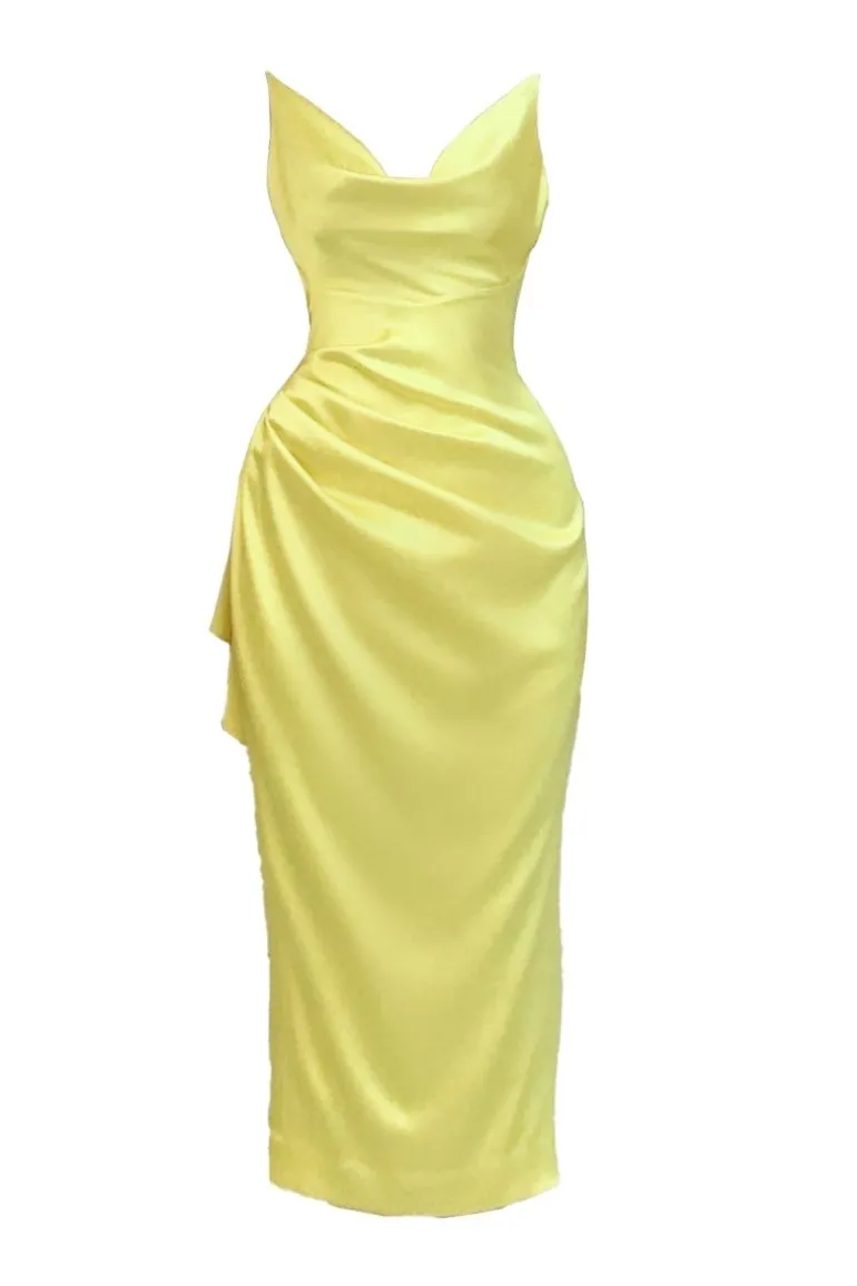 Dresses | Midi Dresses<CULT MIA SCOOP NECK PLEATED MIDI DRESS Yellow