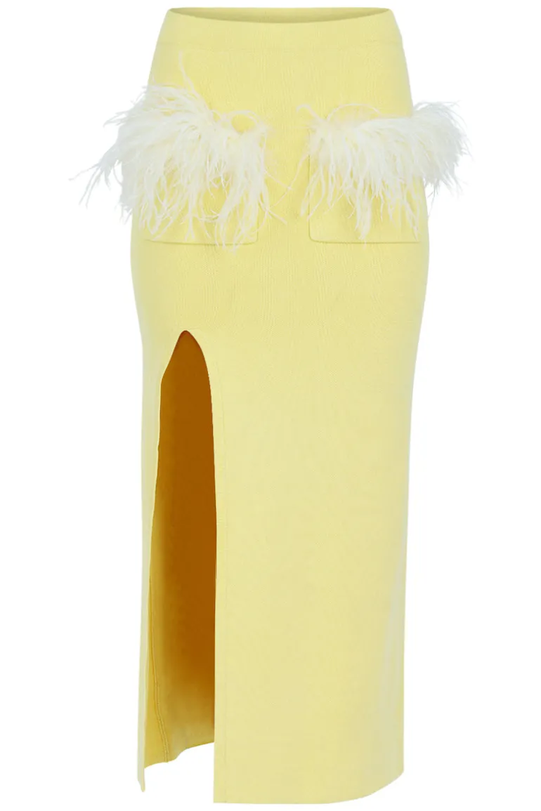 Skirts<CULT MIA VANILLA KNIT SKIRT WITH FEATHERS Yellow