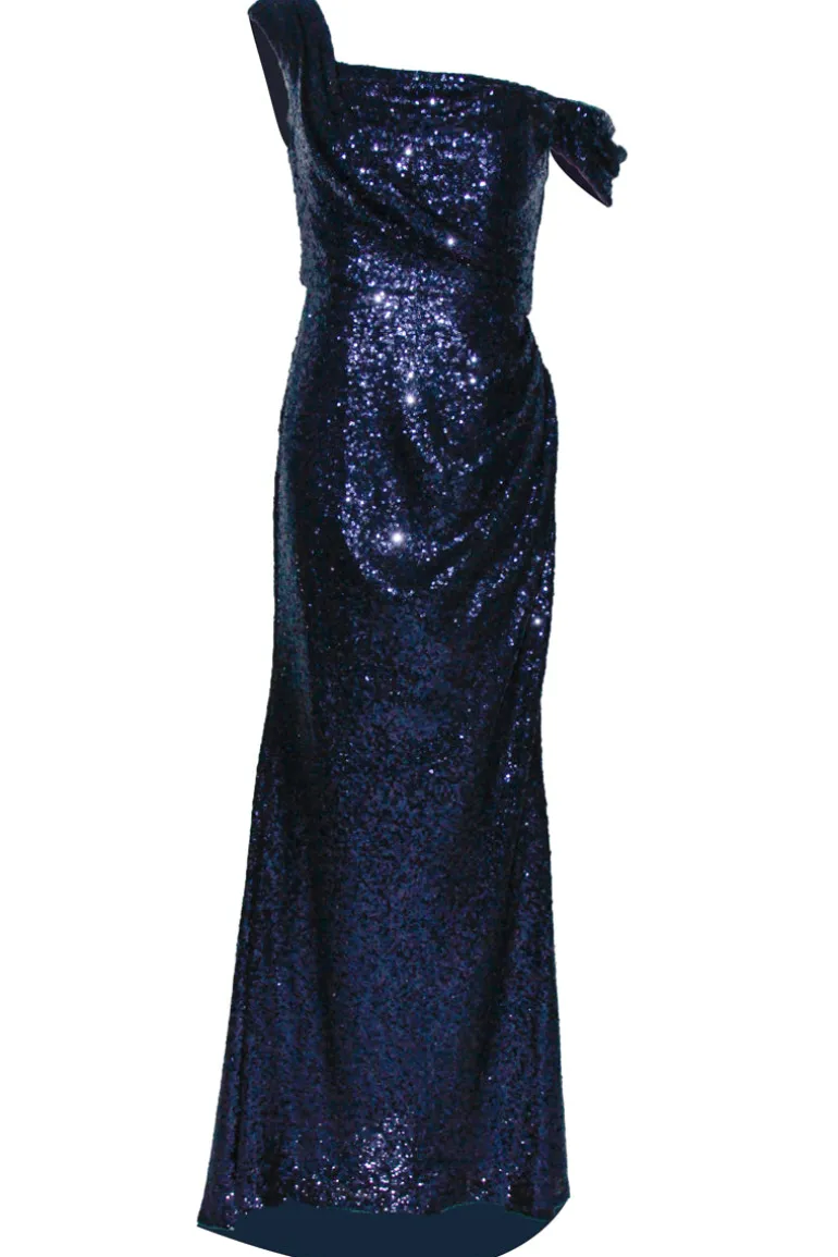Dresses | Gowns<CULT MIA YVIE ONE SHOULDER SEQUIN OVERLAY GOWN Navy