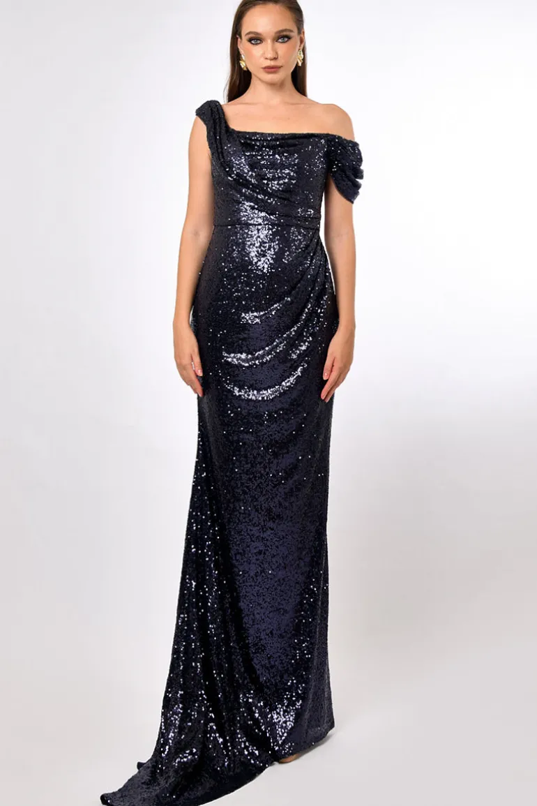 Dresses | Gowns<CULT MIA YVIE ONE SHOULDER SEQUIN OVERLAY GOWN Navy