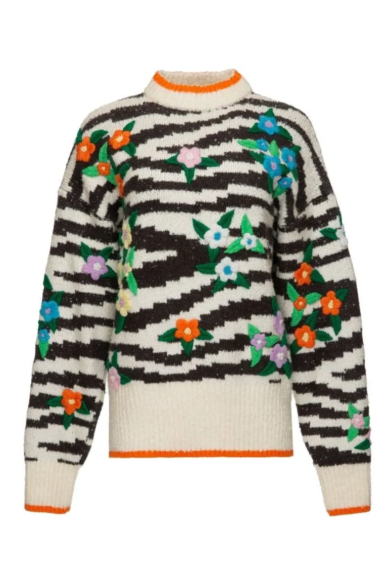 Knitwear<CULT MIA ZEBRA MULTICOLOR FLORAL DETAILING WOOL-BLEND SWEATER