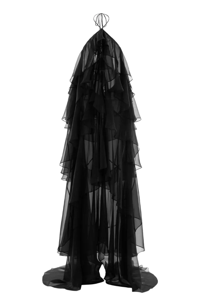 Dresses<CULT MIA ZELDA HALTER ORGANZA VOILE FLOOR LENGTH DRESS Black