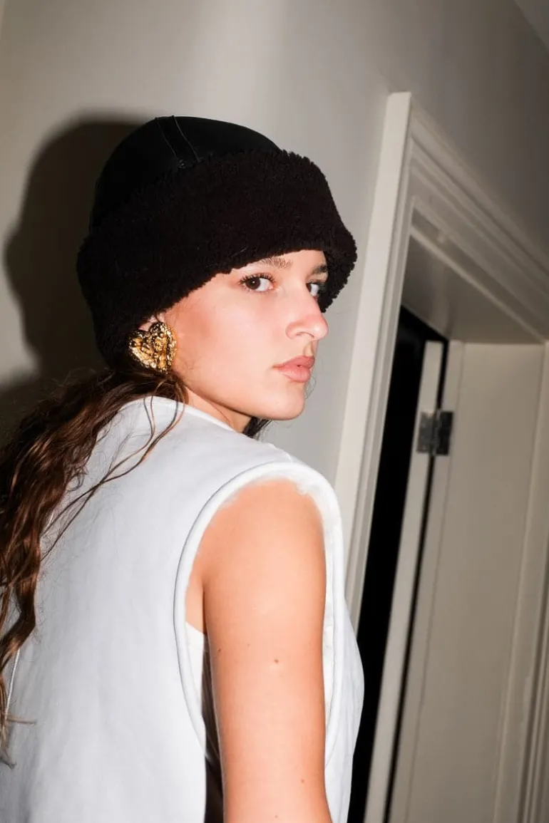 Hats<CULT MIA ZINA BIKER SHEARLING HAT Black
