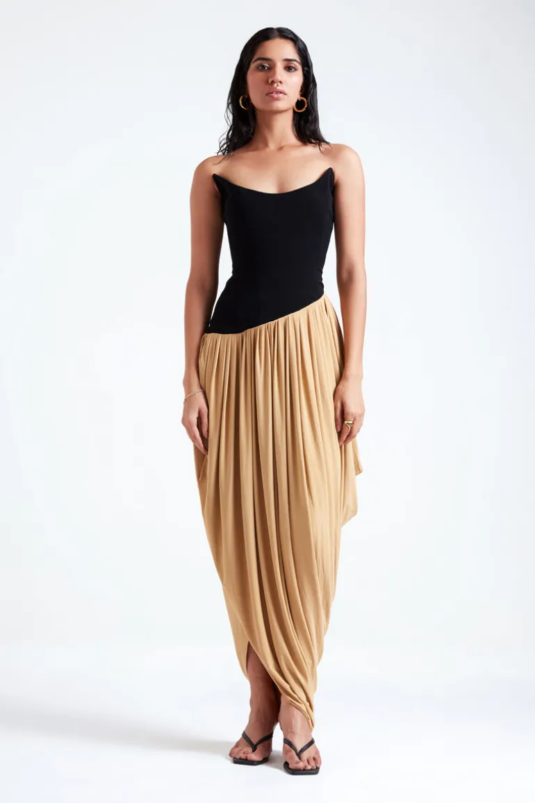 Dresses<CULT MIA ZOSIA BLACK AND BEIGE MAXI DRESS Black & Beige