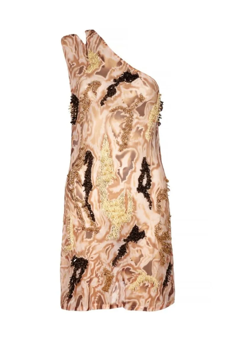 Dresses | Mini Dresses<CULT MIA ZUSI BOWIE ONE-SHOULDER MINI DRESS Nude/Brown/Champagne