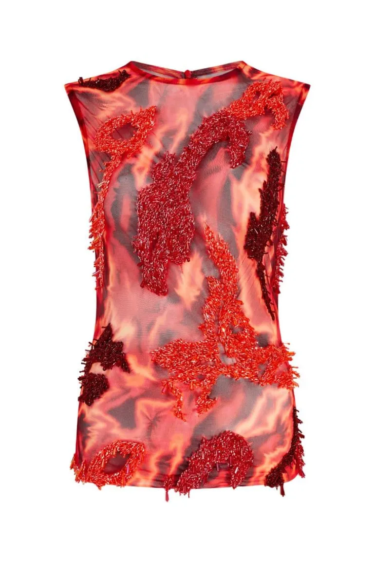 Tops<CULT MIA ZUSI RED AND ORANGE EMBELLISHED TOP Red/Orange
