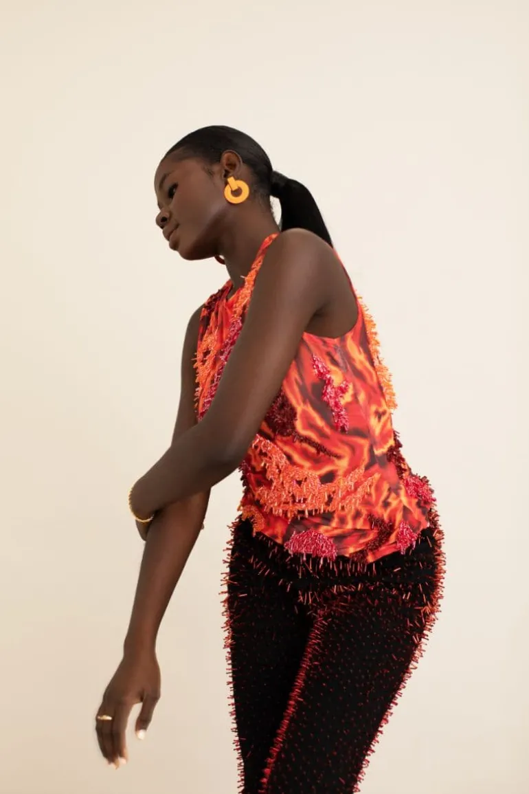 Tops<CULT MIA ZUSI RED AND ORANGE EMBELLISHED TOP Red/Orange