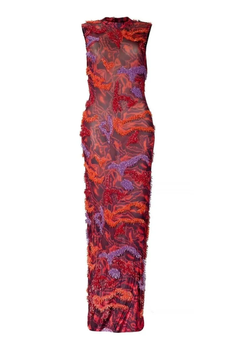 Dresses<CULT MIA ZUSI SLEEVELESS MAXI DRESS Red/Purple/Burnt Orange