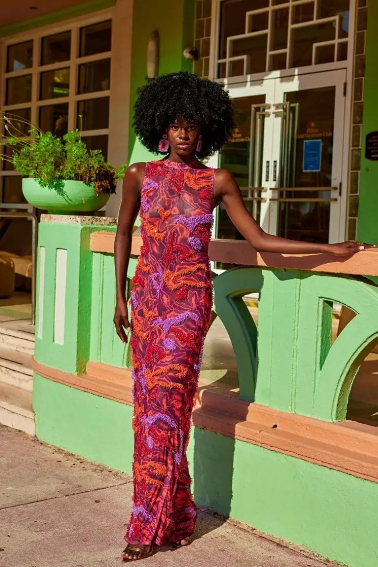 Dresses<CULT MIA ZUSI SLEEVELESS MAXI DRESS Red/Purple/Burnt Orange