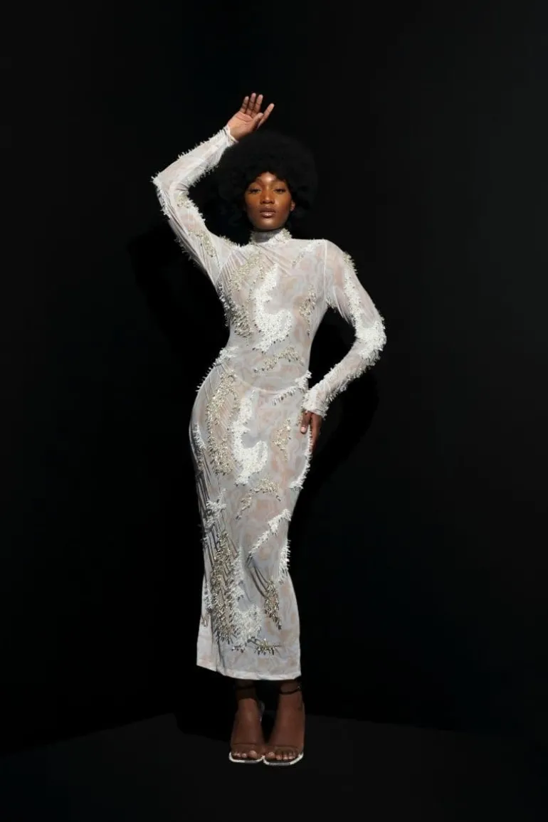 Dresses | Midi Dresses<CULT MIA ZUSI WHITE MIDI DRESS White/Offwhite/Silver