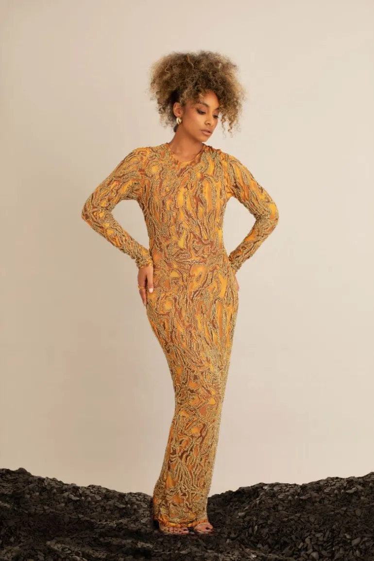 Dresses<CULT MIA ZUWA EMBELLISHED MAXI DRESS Gold